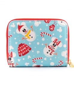 Modern Pinup Loungefly Disney Mickey Minnie Snowman AOP Zip Around Wallet Wallets