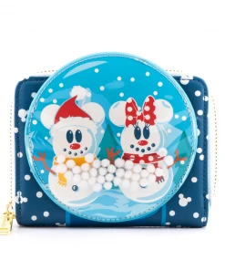 Modern Pinup Loungefly Disney Snowman Mickey Minnie Snow Globe Zip Around Wallet Wallets